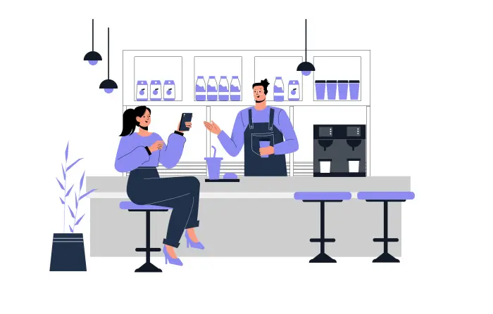 Girl Ordering Drink at the Table Flat Design Character Illustration